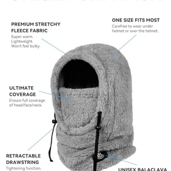 Fleece Ski Mask Balaclava Neck Warmer Helmet Cover Unisex Cold Weather - Picture 3 of 7